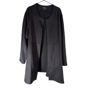 Slinky Brand Faux Suede Longline‎ Collarless Jacket 3X Minimal Basic Staple